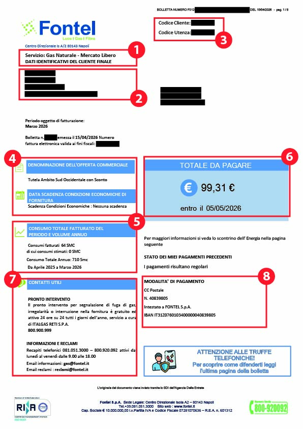 Immagine: bolletta del gas Fontel pagina 1