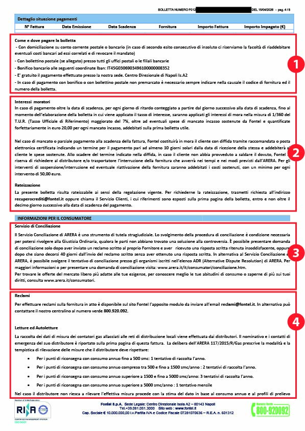Immagine: bolletta del gas Fontel pagina 4